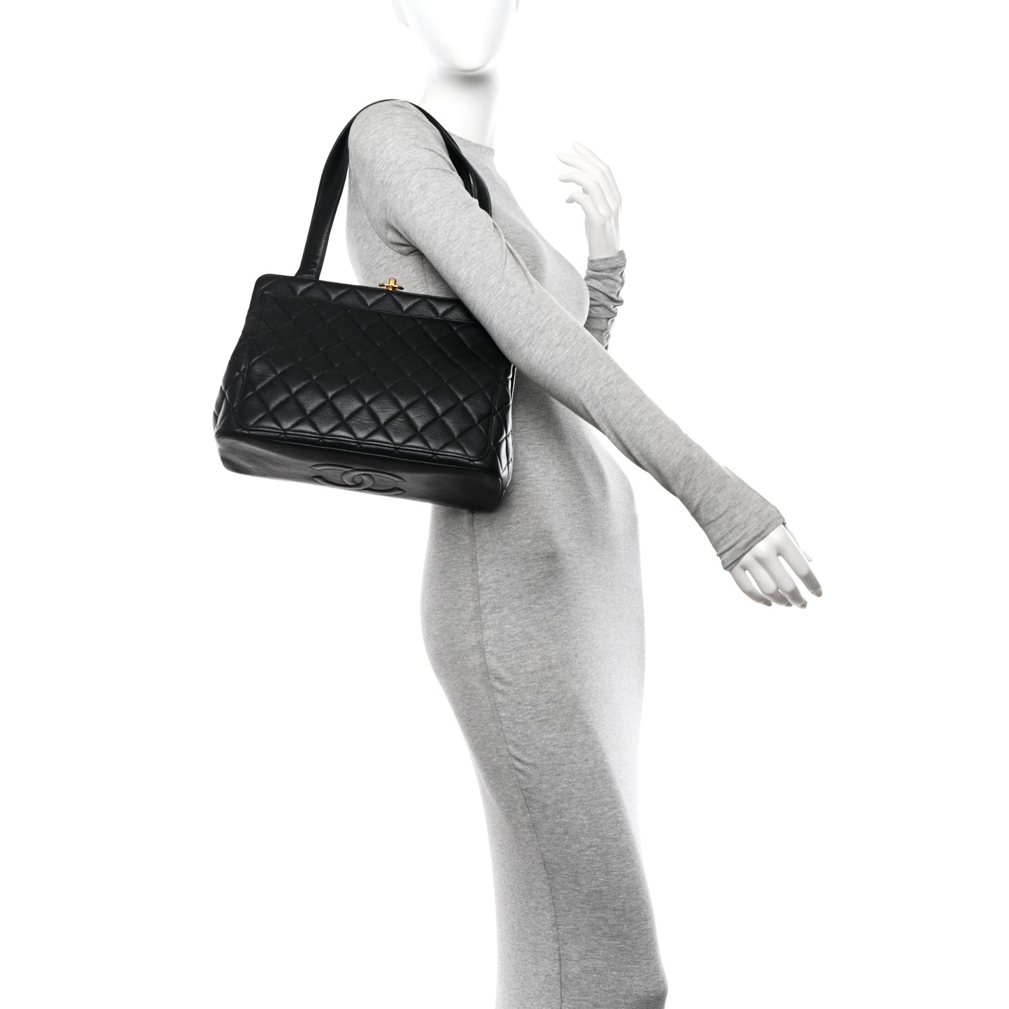 Caviar Quilted Frame Shoulder Bag Black
