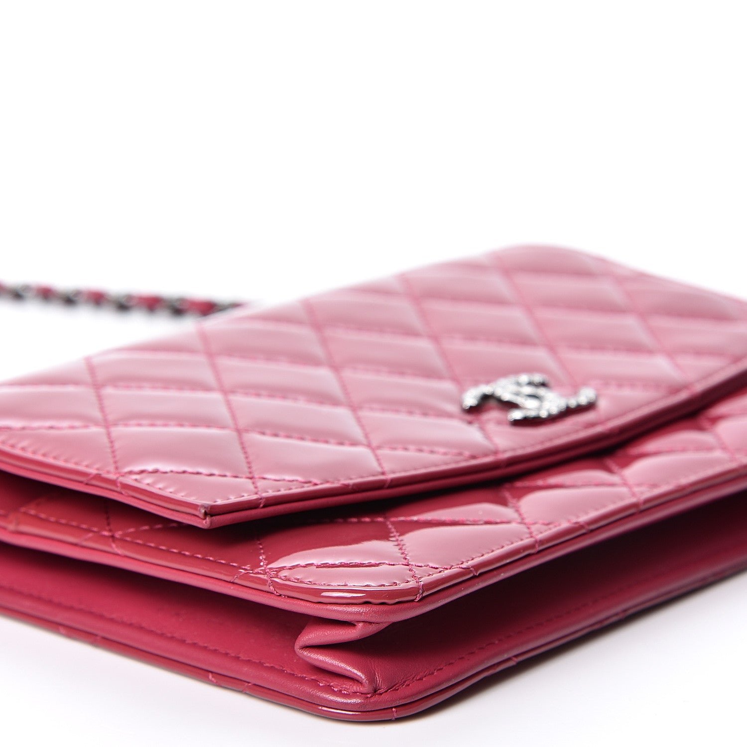 Chanel Patent Quilted Brilliant Wallet On Chain WOC Dark Pink 11 of 12