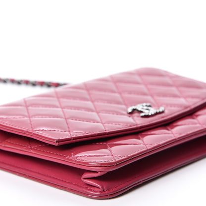 Chanel Patent Quilted Brilliant Wallet On Chain WOC Dark Pink 11 of 12