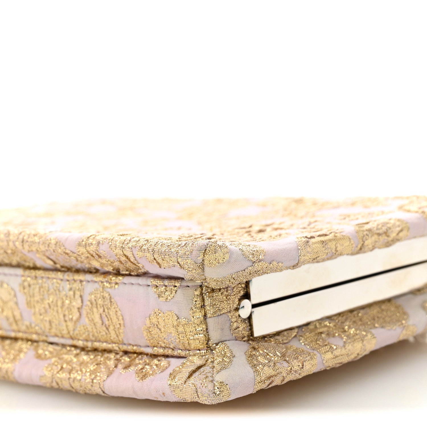 Miu Miu Brocade Floral Jacquard Crystal Chain Clutch Pink Gold 10 of 11