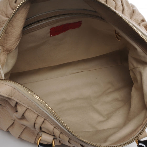 Valentino Garavani Leather Pleated Maizeon Tote Tan 6 of 6