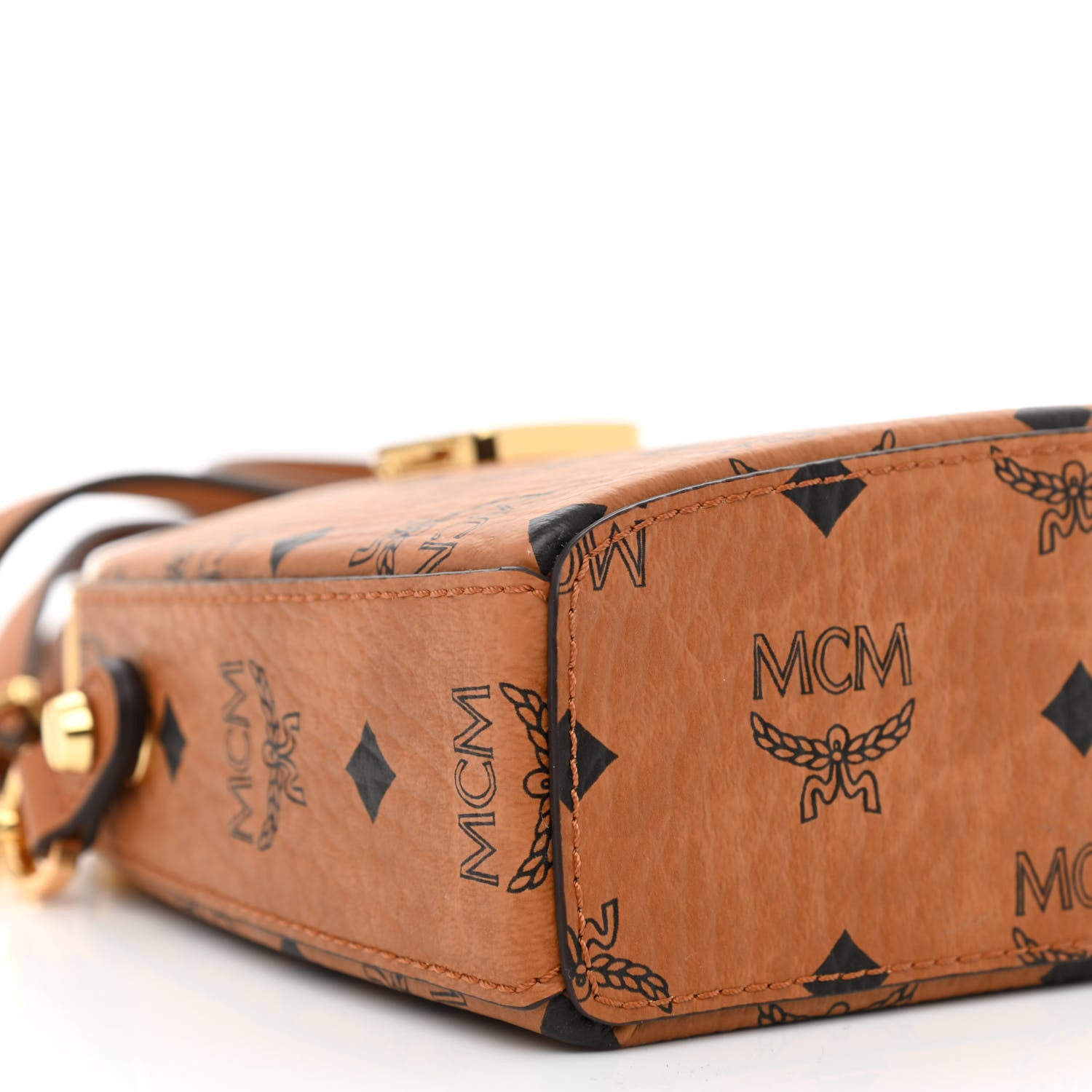 MCM Metallic Calfskin Visetos Stark Pushlock Clutch Cognac 8 of 9