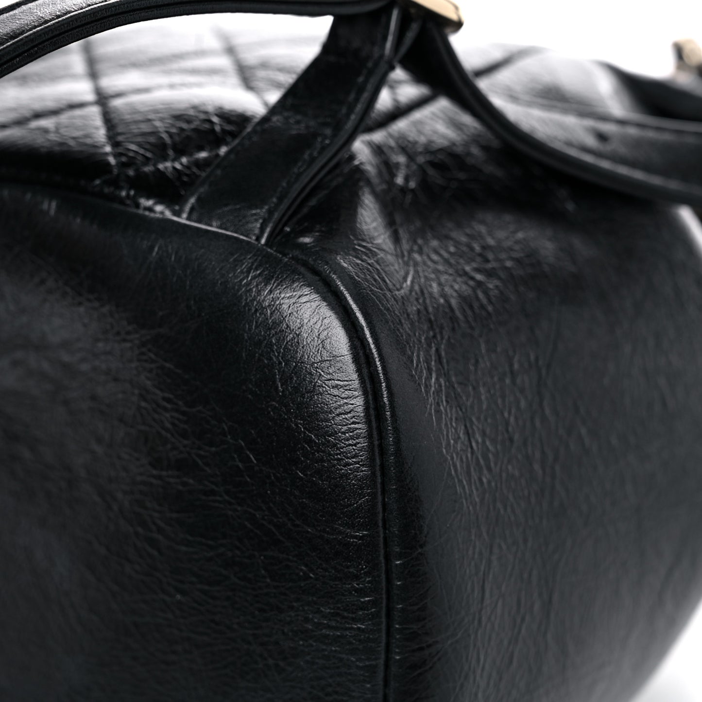 Glazed Aged Calfskin Quilted Small Duma Drawstring Backpack Black