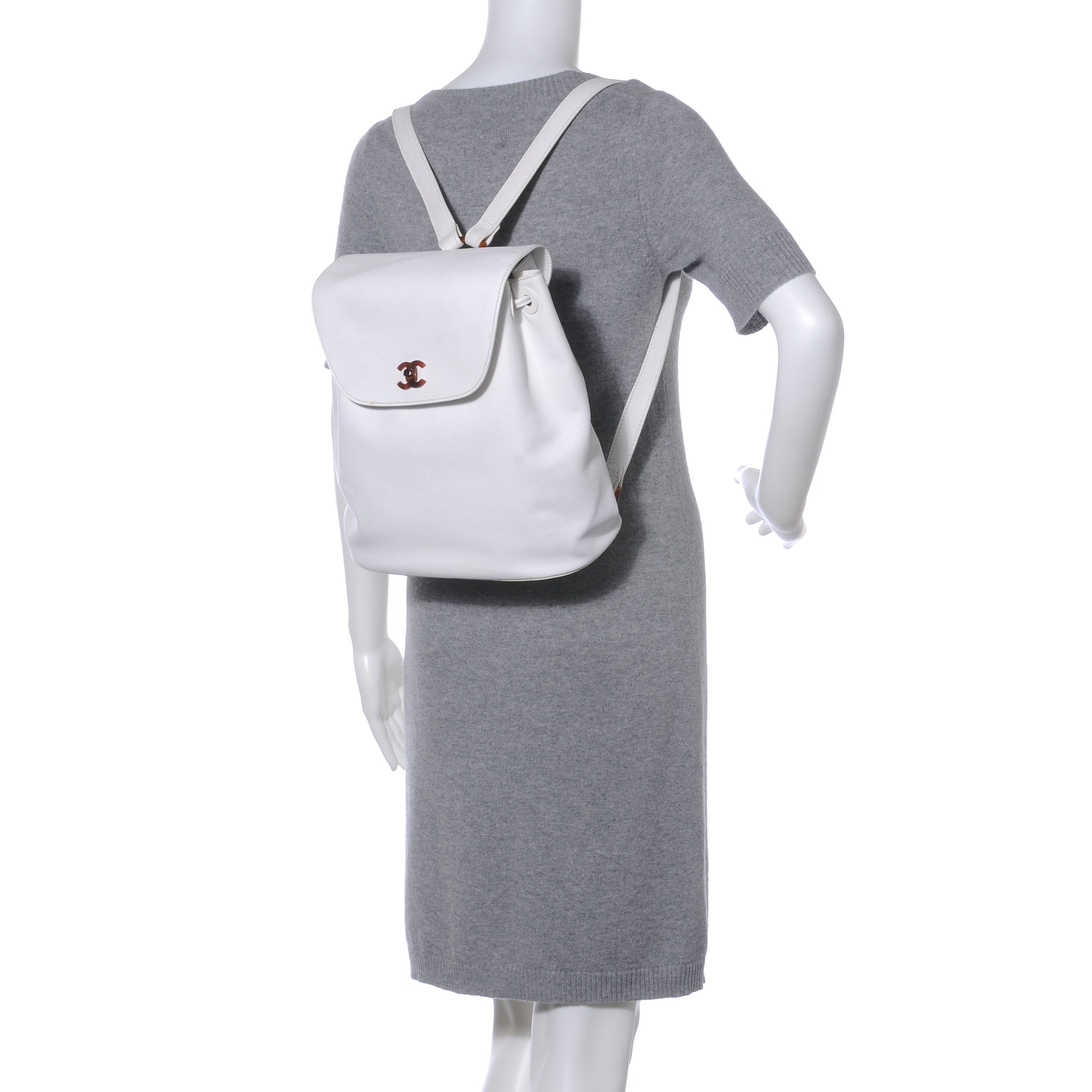 Chanel Caviar Tortoise CC Backpack White 2 of 9