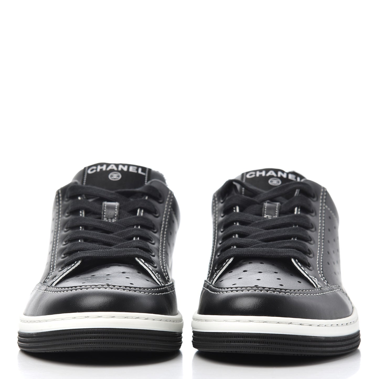 Calfskin Womens Logo Sneakers 37.5 Black White