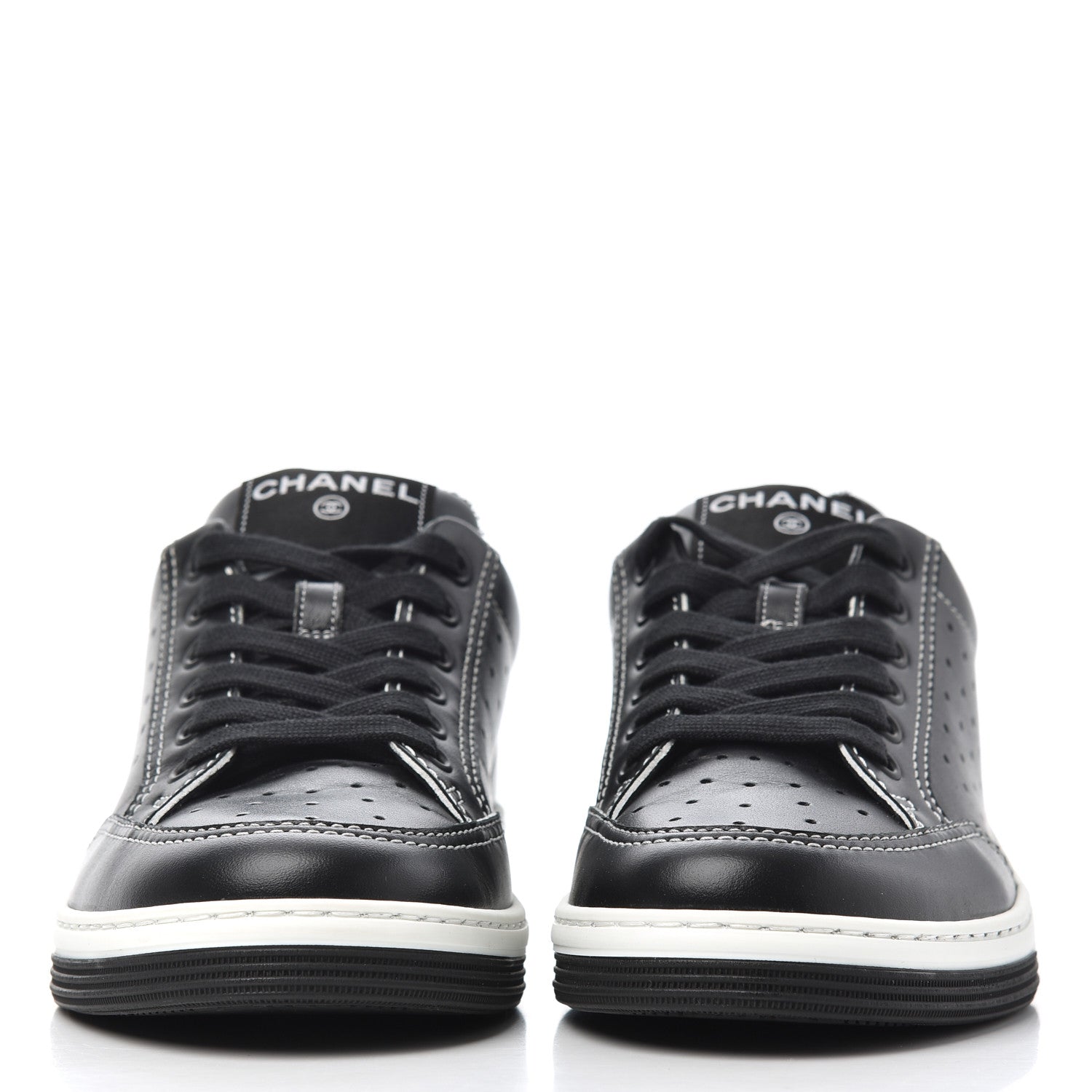 Chanel Calfskin Womens Logo Sneakers 37.5 Black White 2 of 9