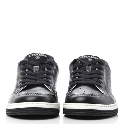 Chanel Calfskin Womens Logo Sneakers 37.5 Black White 2 of 9