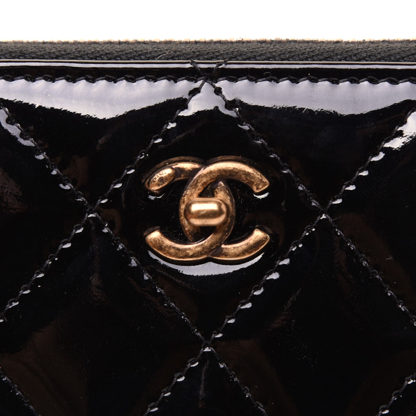 Patent Quilted Small Zip Around Wallet Black