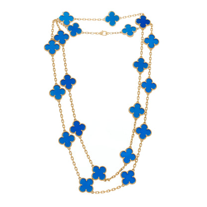 Van Cleef & Arpels 18K Yellow Gold Blue Agate 20 Motifs Vintage Alhambra Necklace 2 of 5