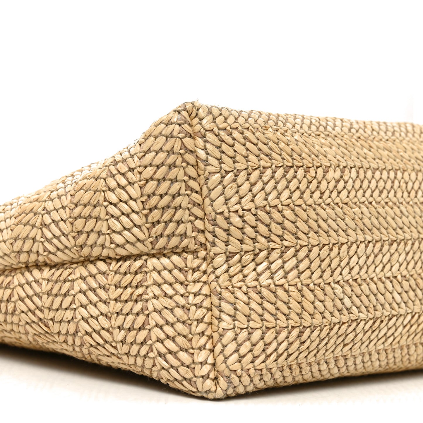 Raffia Woven Logo Patch Medium Tote Bag Natural Brown Multicolor