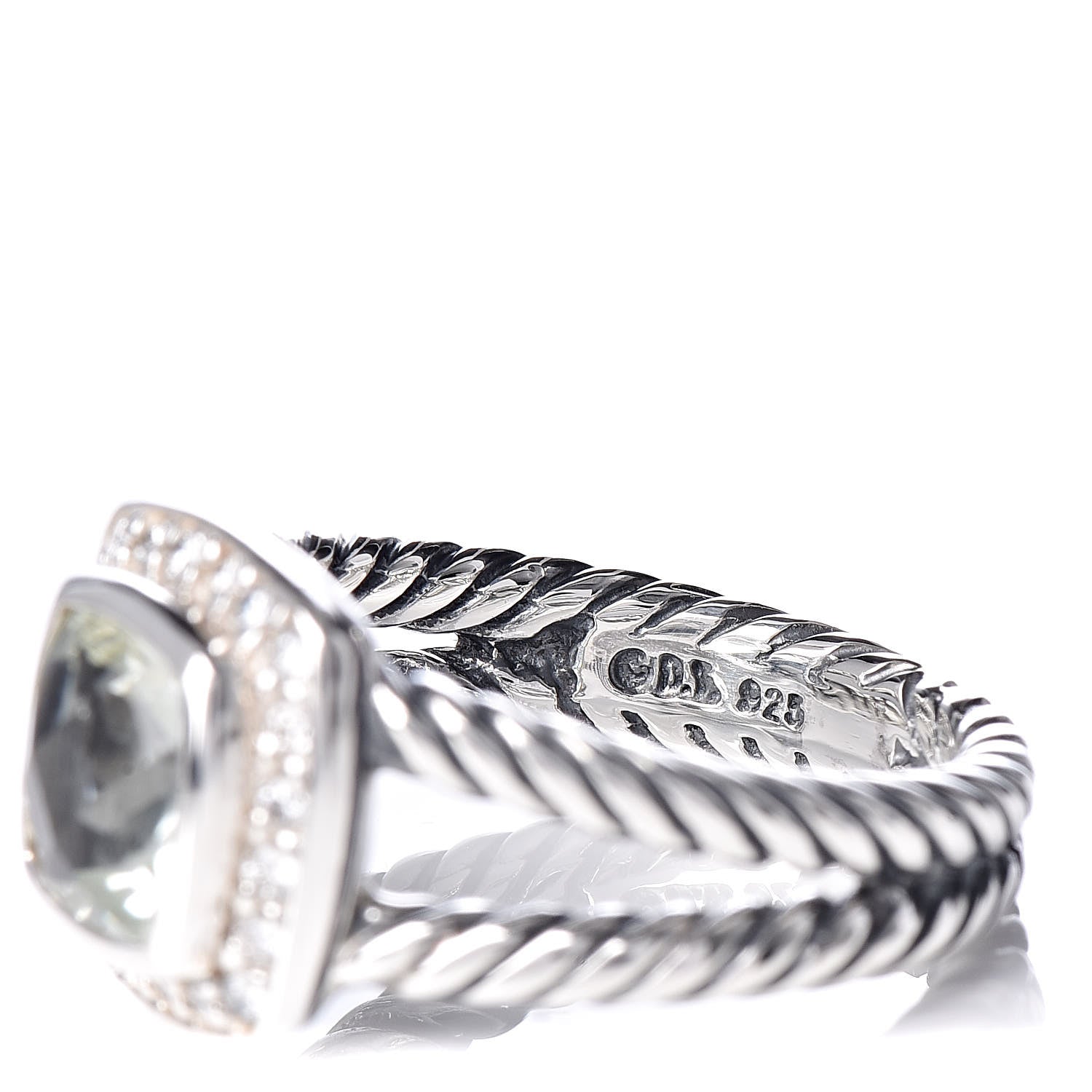David Yurman Sterling Silver Diamond Prasiolite 7mm Petite Albion Ring 50 5.5 5 of 5