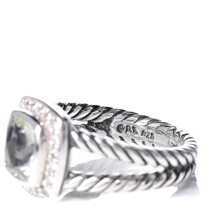 David Yurman Sterling Silver Diamond Prasiolite 7mm Petite Albion Ring 50 5.5 5 of 5