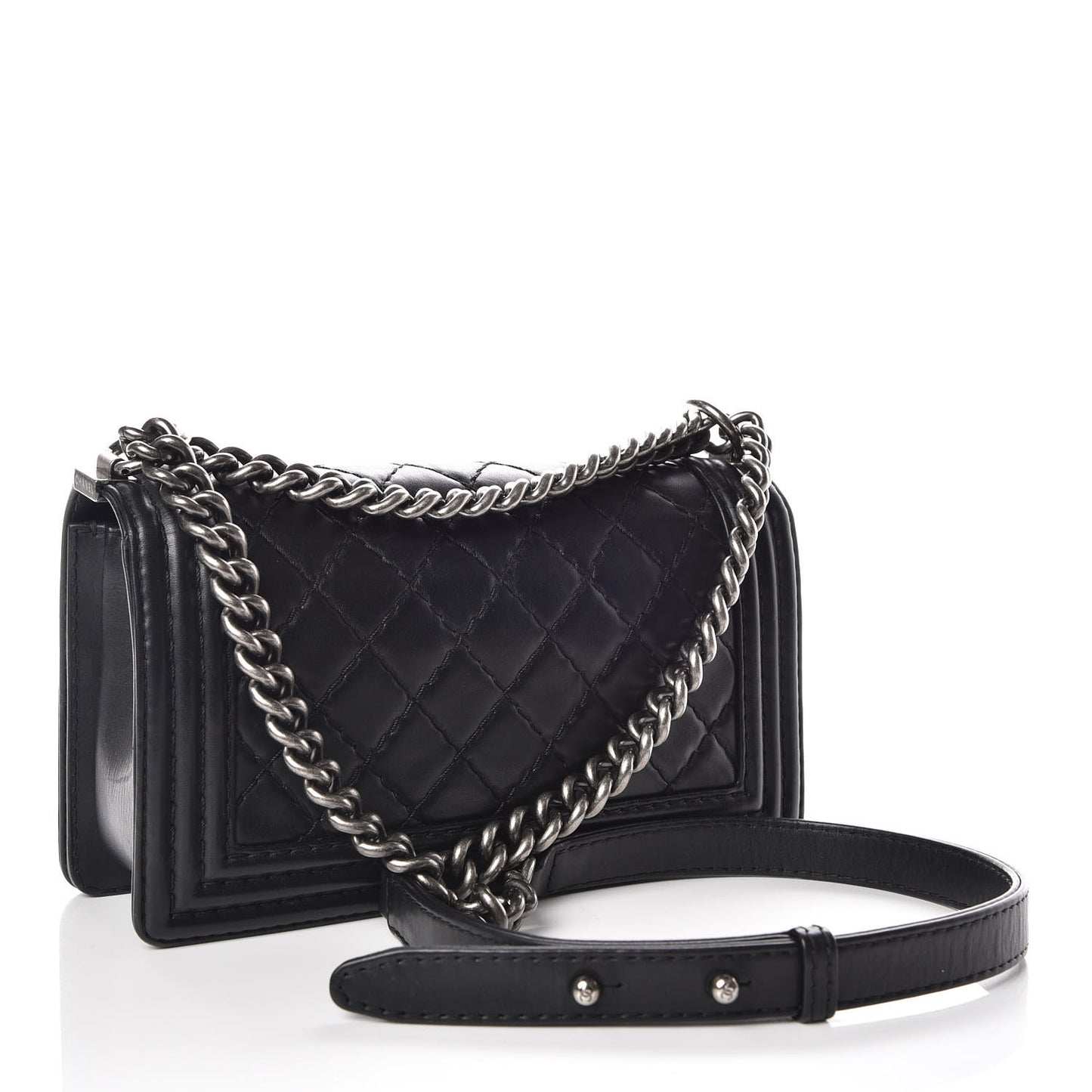 Calfskin Double Stitch Medium Boy Flap Black