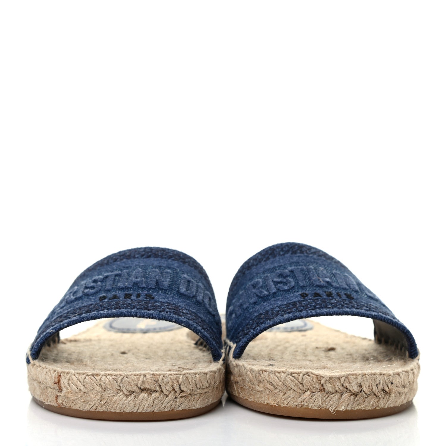 Christian Dior Denim Embroidered Granville Espadrille Flat Slide Sandals 37.5 Blue 2 of 7