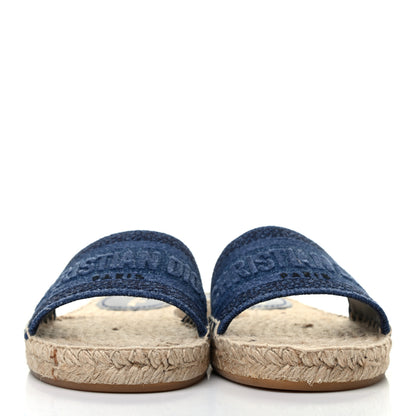 Christian Dior Denim Embroidered Granville Espadrille Flat Slide Sandals 37.5 Blue 2 of 7
