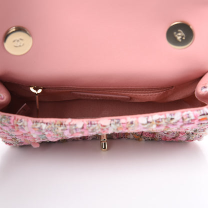 Chanel Tweed Mini Pearl Handle Flap Pink Beige Orange Ecru 5 of 9