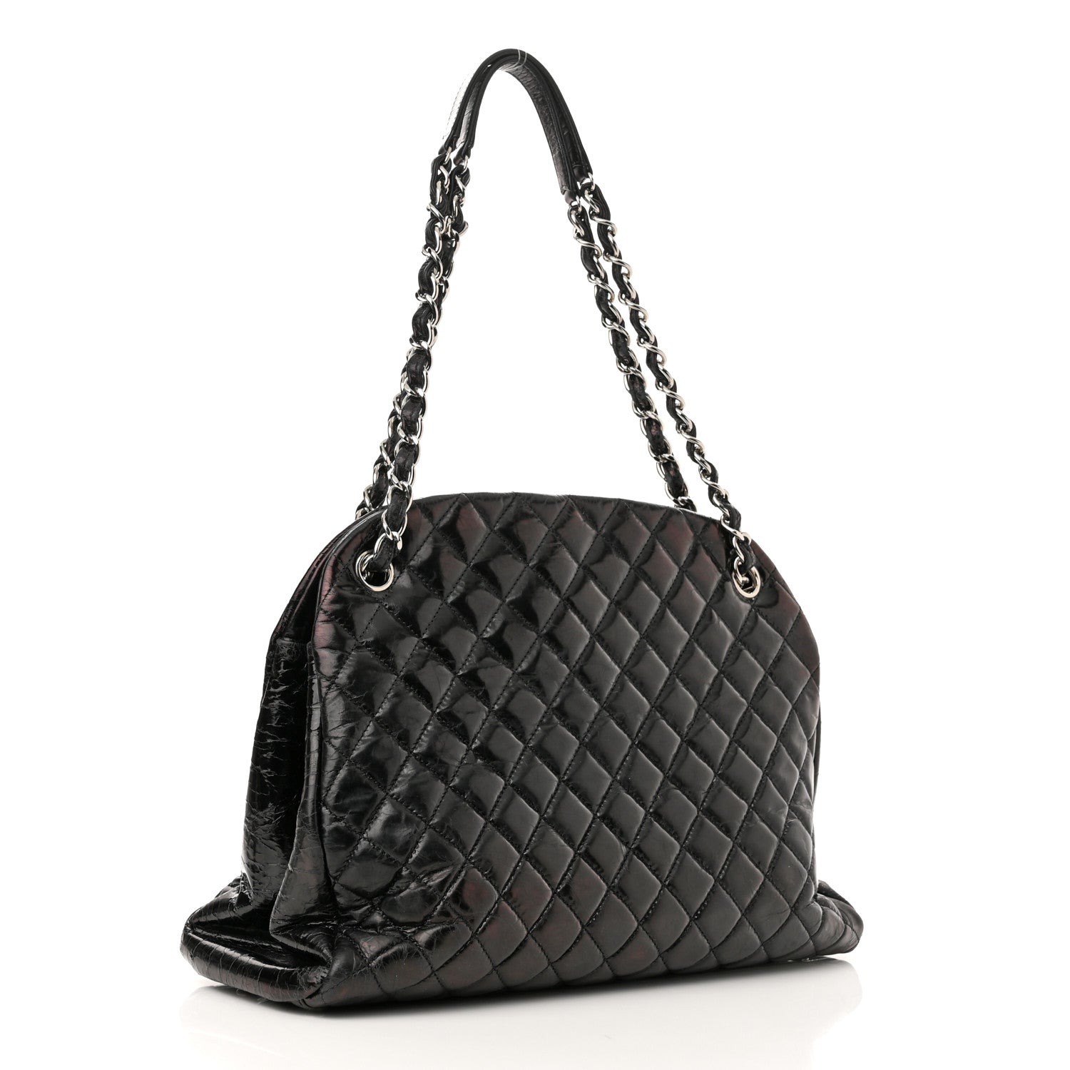 Chanel Glazed Calfskin Quilted Large Just Mademoiselle Bowling Bag Black 3 of 11