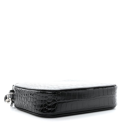 Balenciaga Shiny Calfskin Logo Crocodile Embossed S Everyday Camera Bag with Handle Black 4 of 10