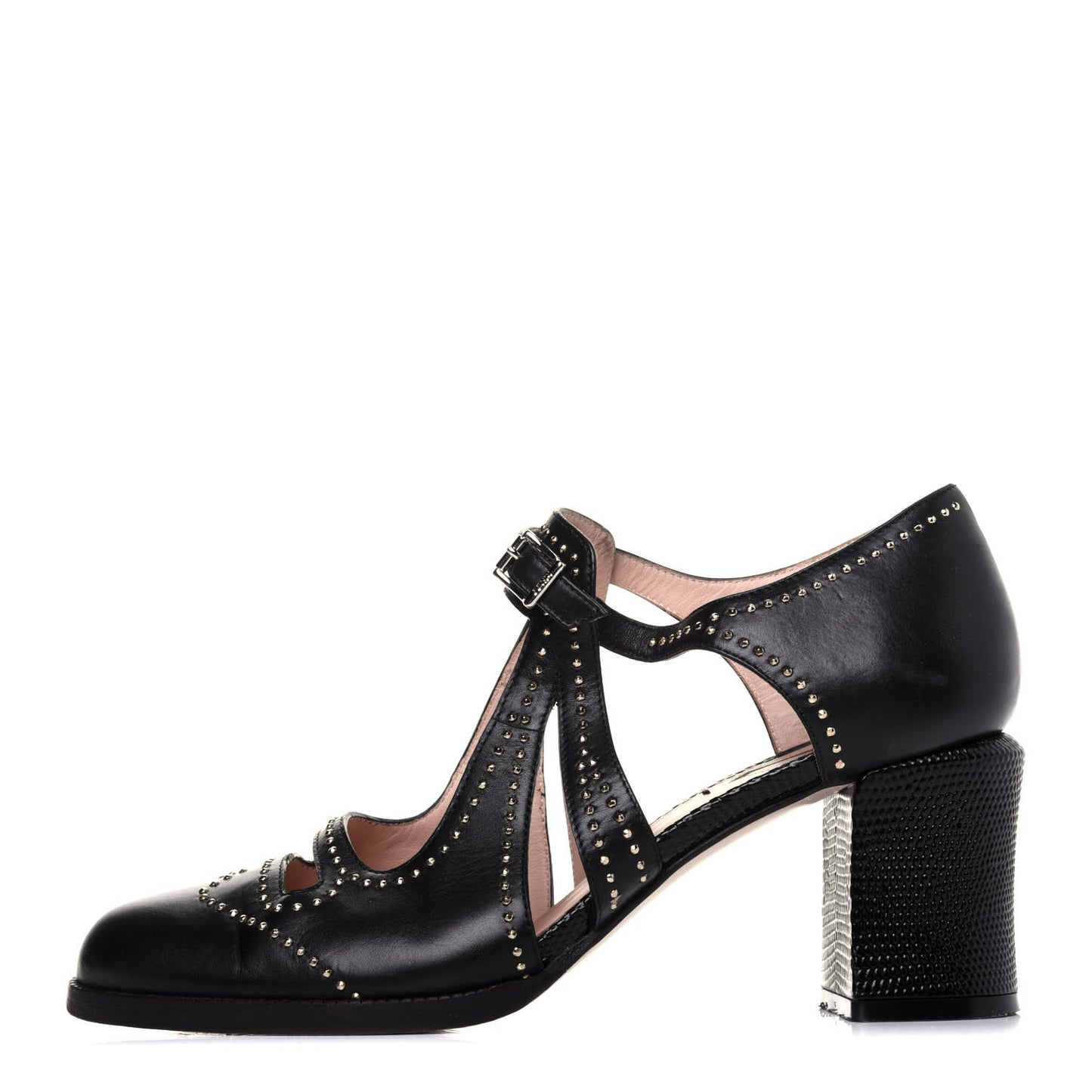 Calfskin Studded Chameleon Block Heel Pumps 38 Black