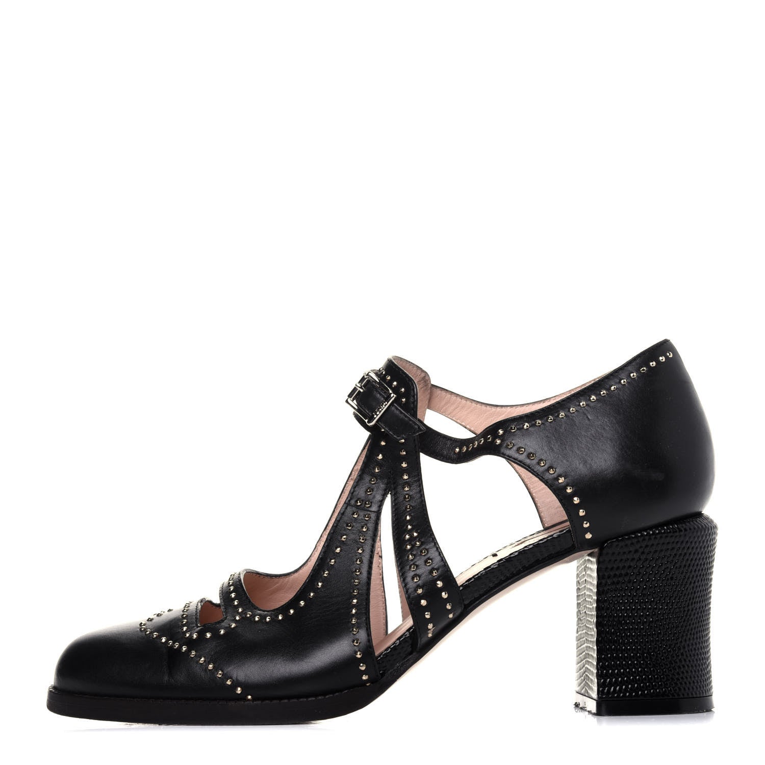 Fendi Calfskin Studded Chameleon Block Heel Pumps 38 Black 1 of 11
