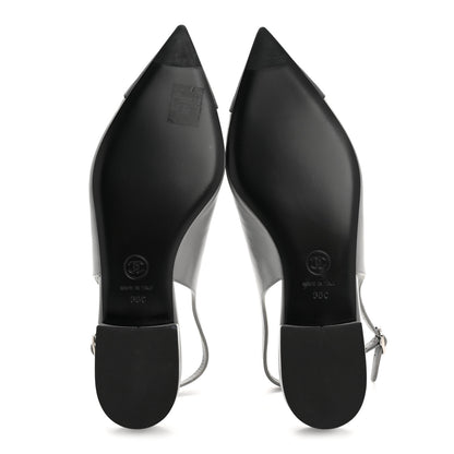 Chanel Goatskin Grosgrain Pointed Toe CC Slingback Flats 36 Gray Black 18 of 27