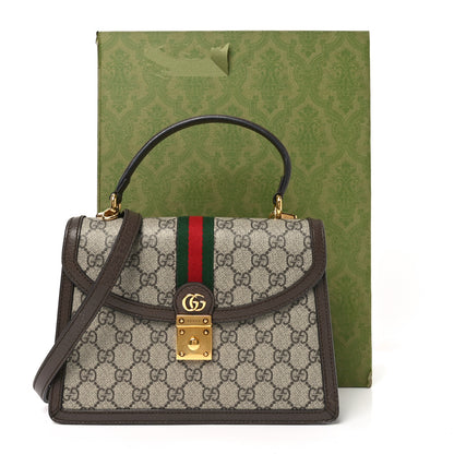Gucci GG Supreme Monogram Textured Dollar Calfskin Web Small Ophidia Padlock Top Handle Bag Beige Ebony New Acero 11 of 11