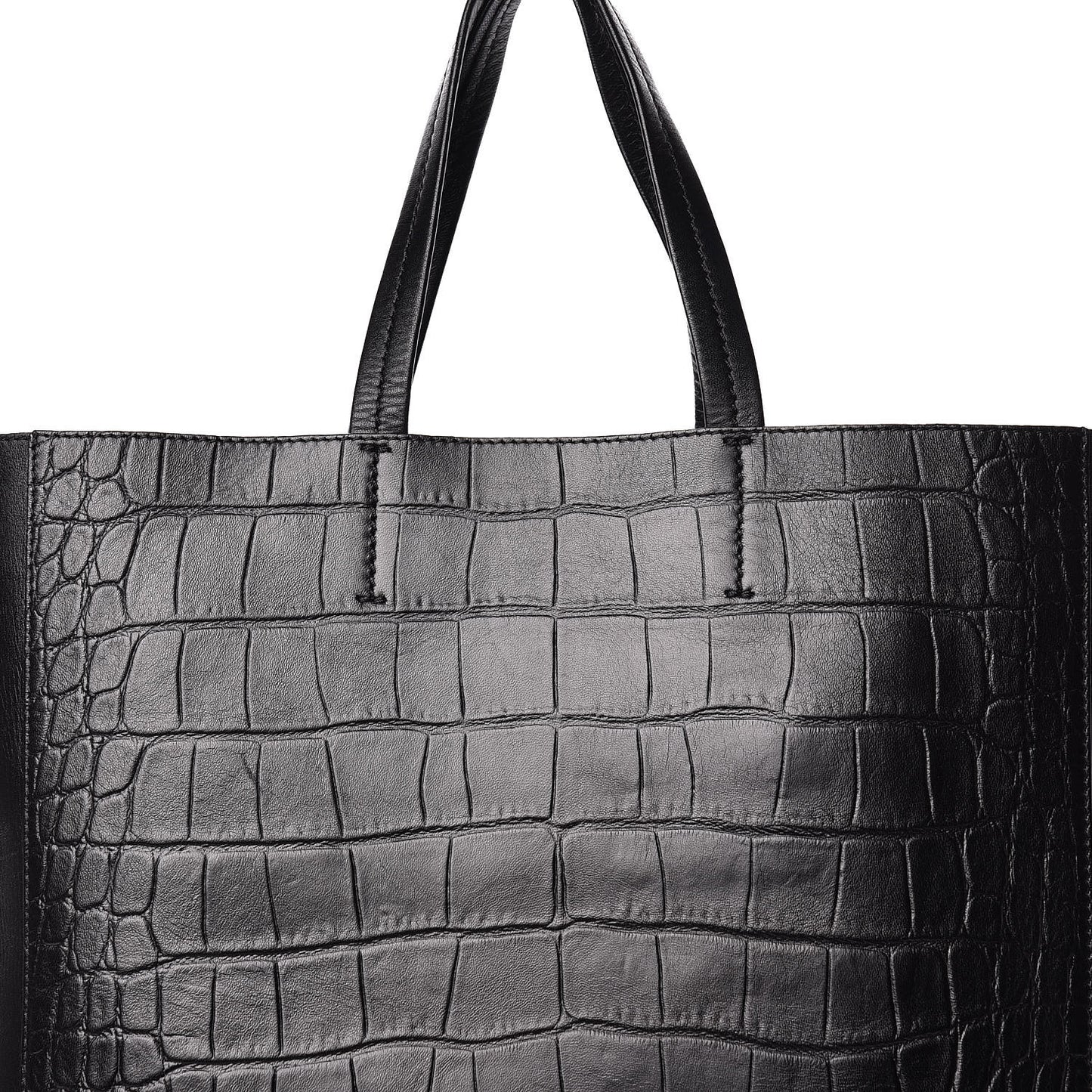 Lambskin Crocodile Embossed Vertical Cabas Black