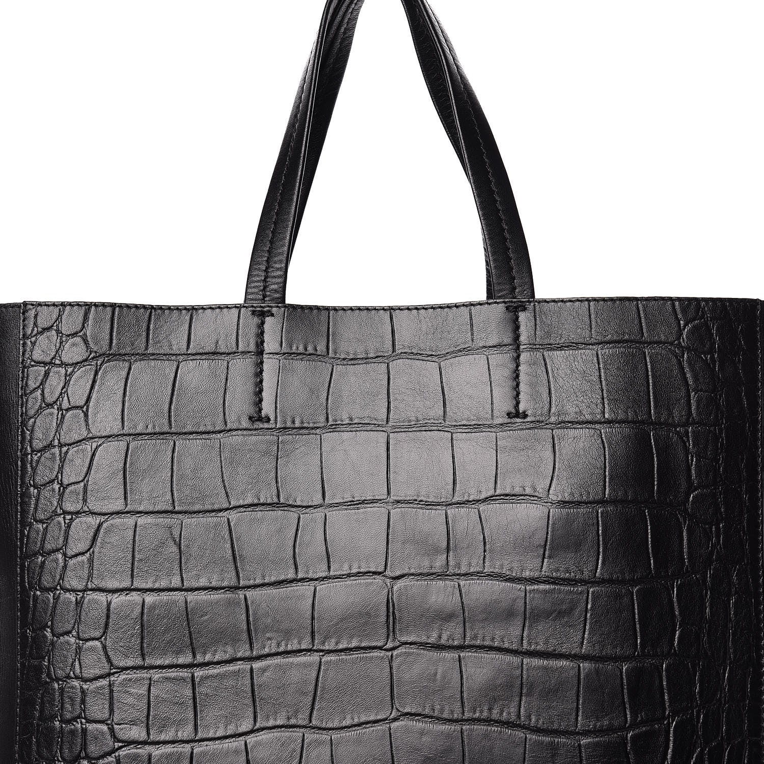 Celine Lambskin Crocodile Embossed Vertical Cabas Black 10 of 14