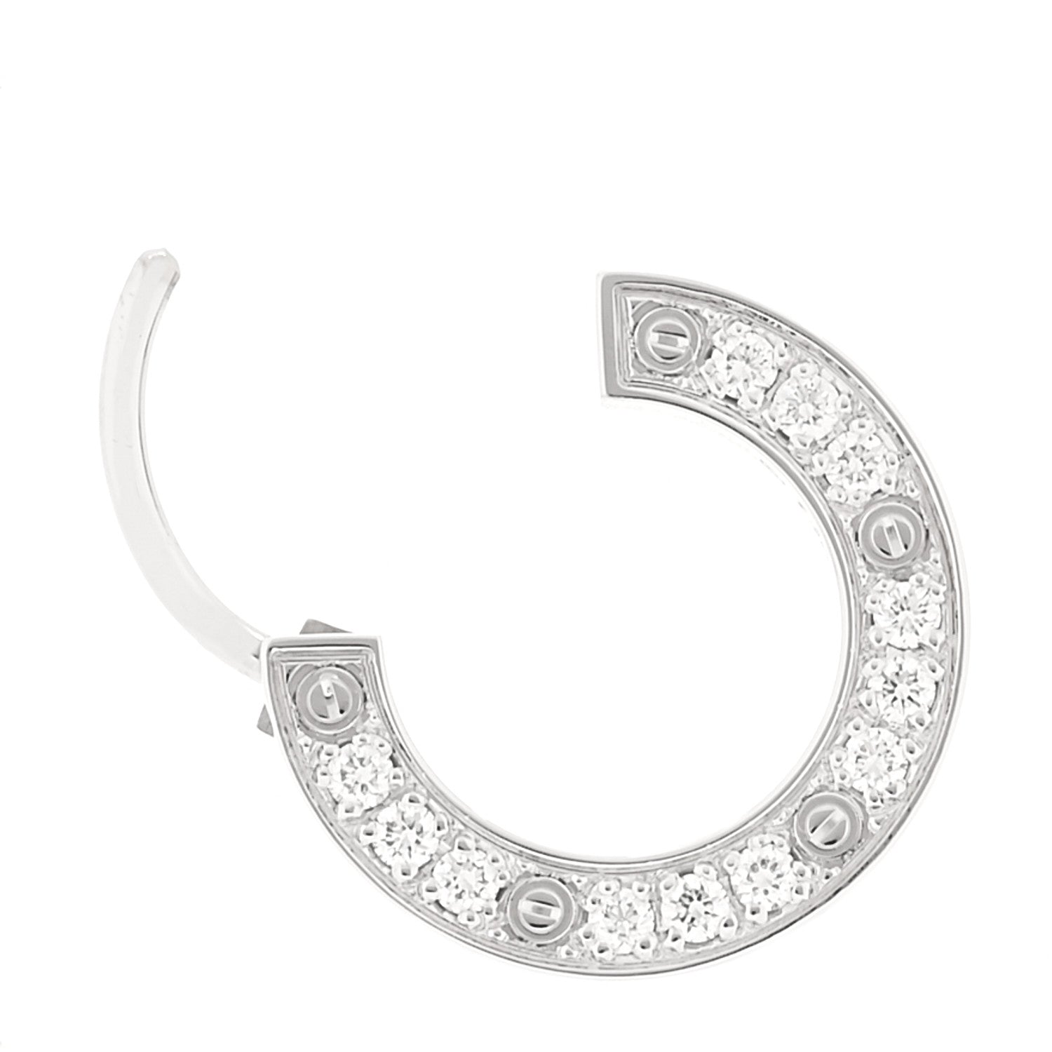 Cartier 18K White Gold Diamond Pave Single LOVE Hoop Earring 3 of 6