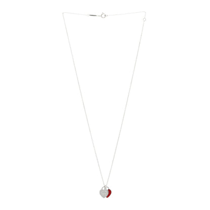Tiffany Sterling Silver Enamel Return to Tiffany Double Heart Tag Pendant Necklace Red 3 of 4
