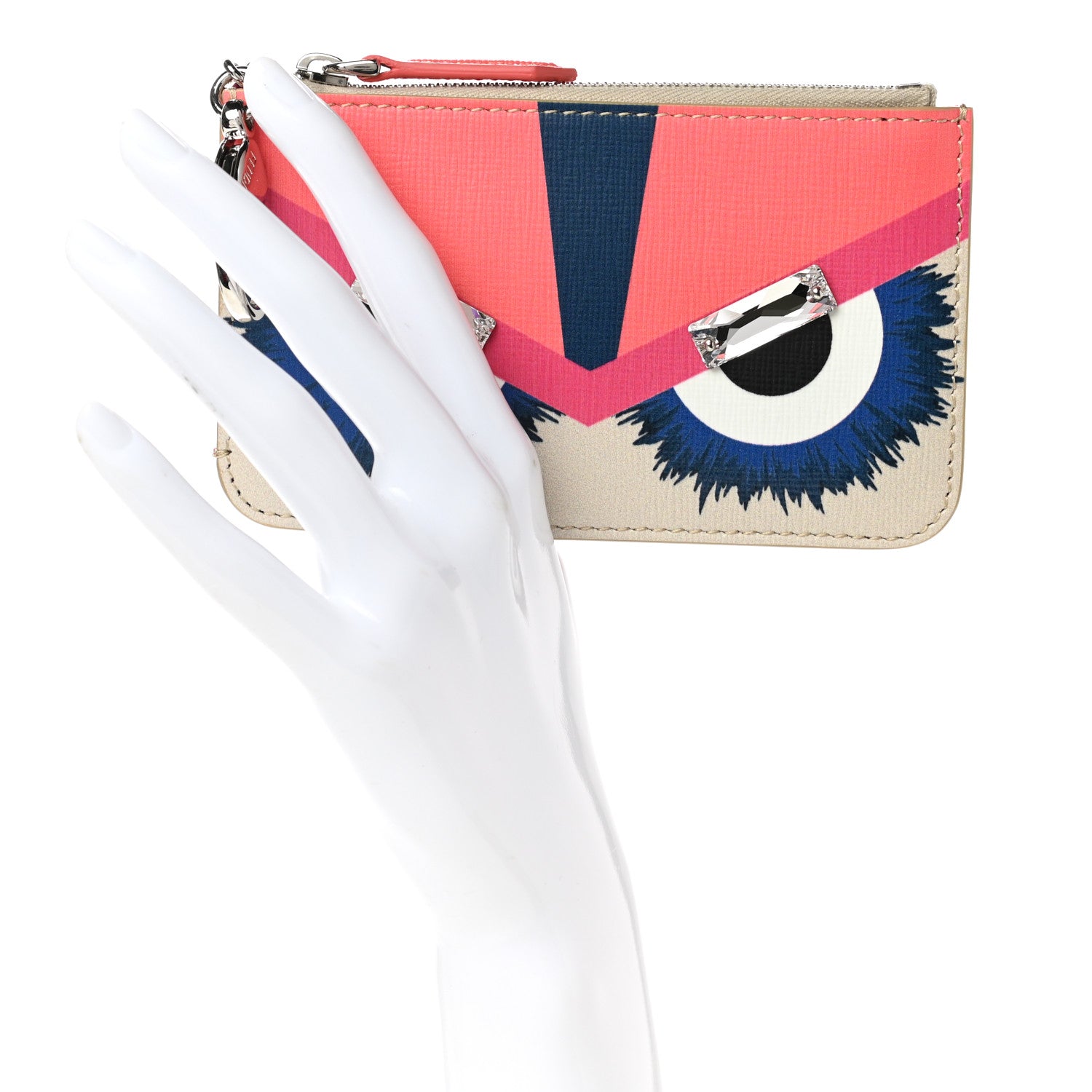 Fendi Saffiano Crystal Eye Monster Coin Pouch Key Case Bellini Multicolor 2 of 8