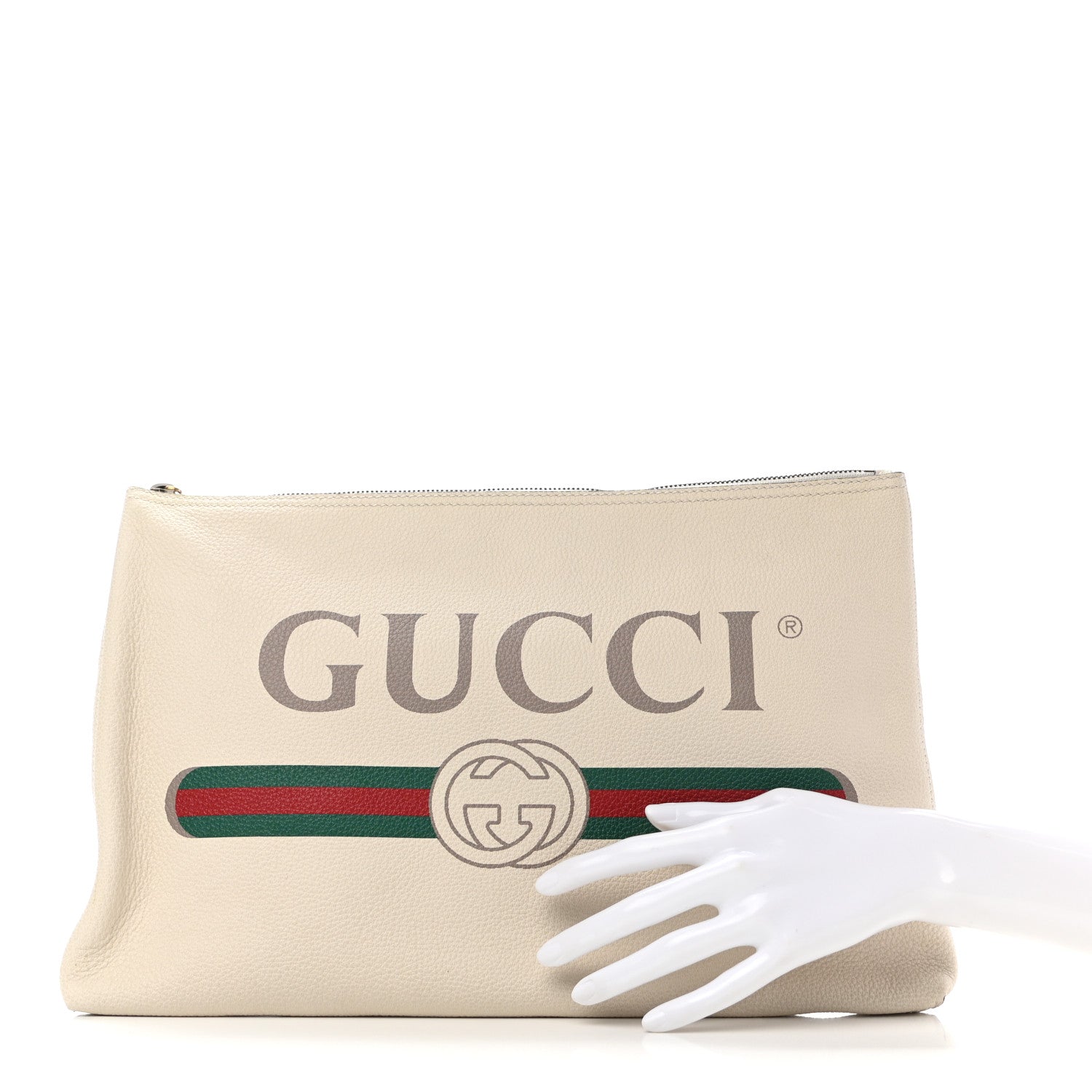 Gucci Pebbled Calfskin Large Logo Portfolio Clutch Ivory 2 of 9