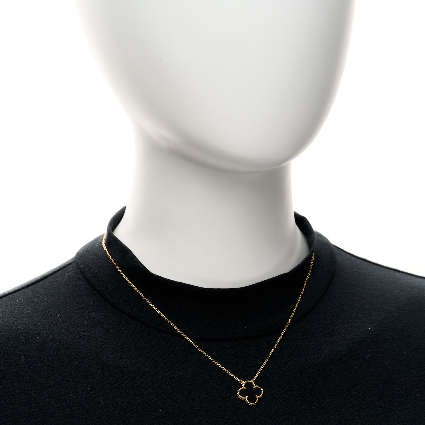 18K Yellow Gold Black Onyx Vintage Alhambra Pendant Necklace