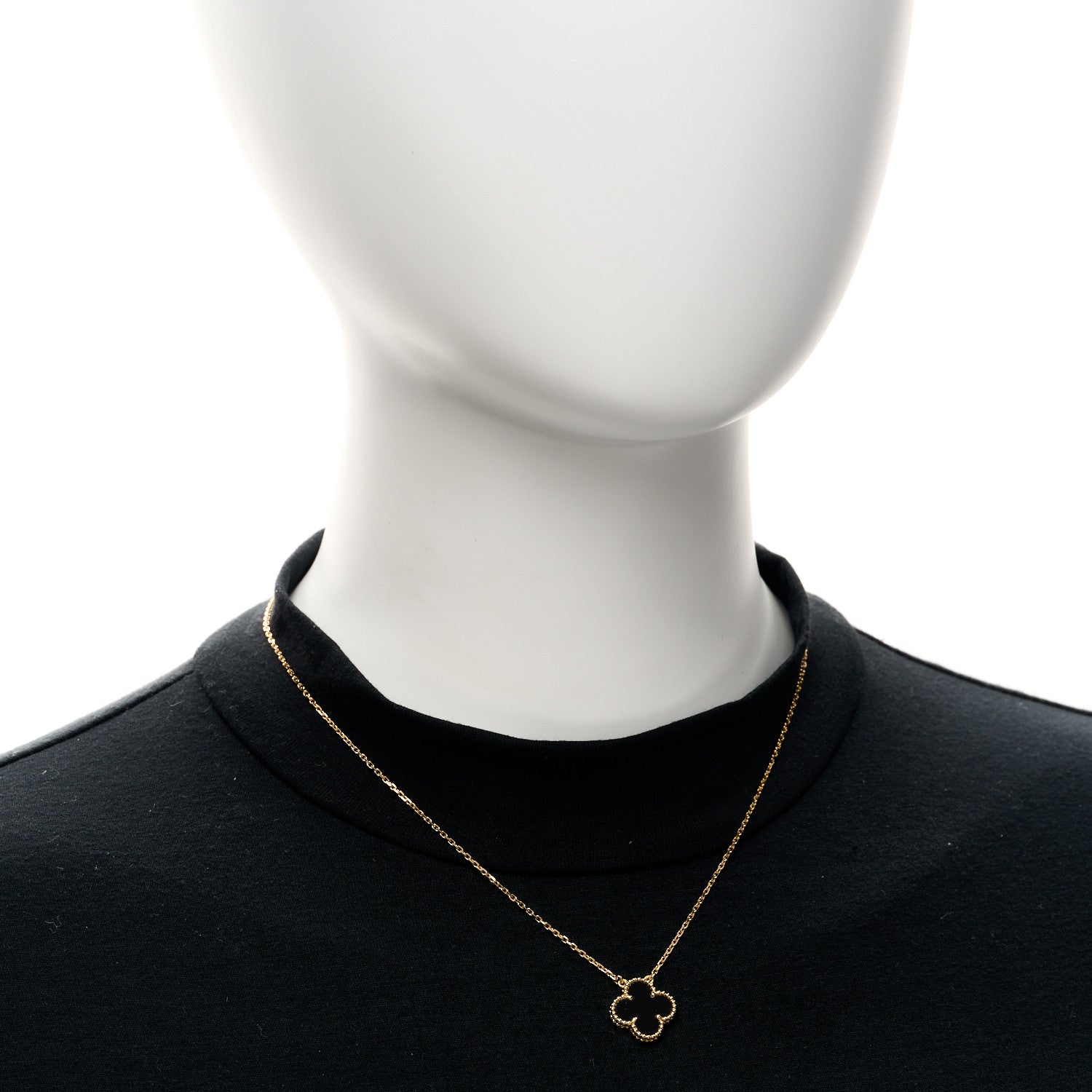 Van Cleef & Arpels 18K Yellow Gold Black Onyx Vintage Alhambra Pendant Necklace 2 of 5