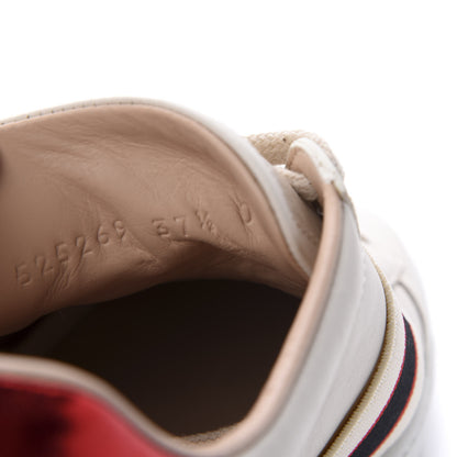 Gucci Calfskin Stripe Womens New Ace Sneakers 37.5 New Mystic White Ecru Red Flame 8 of 10