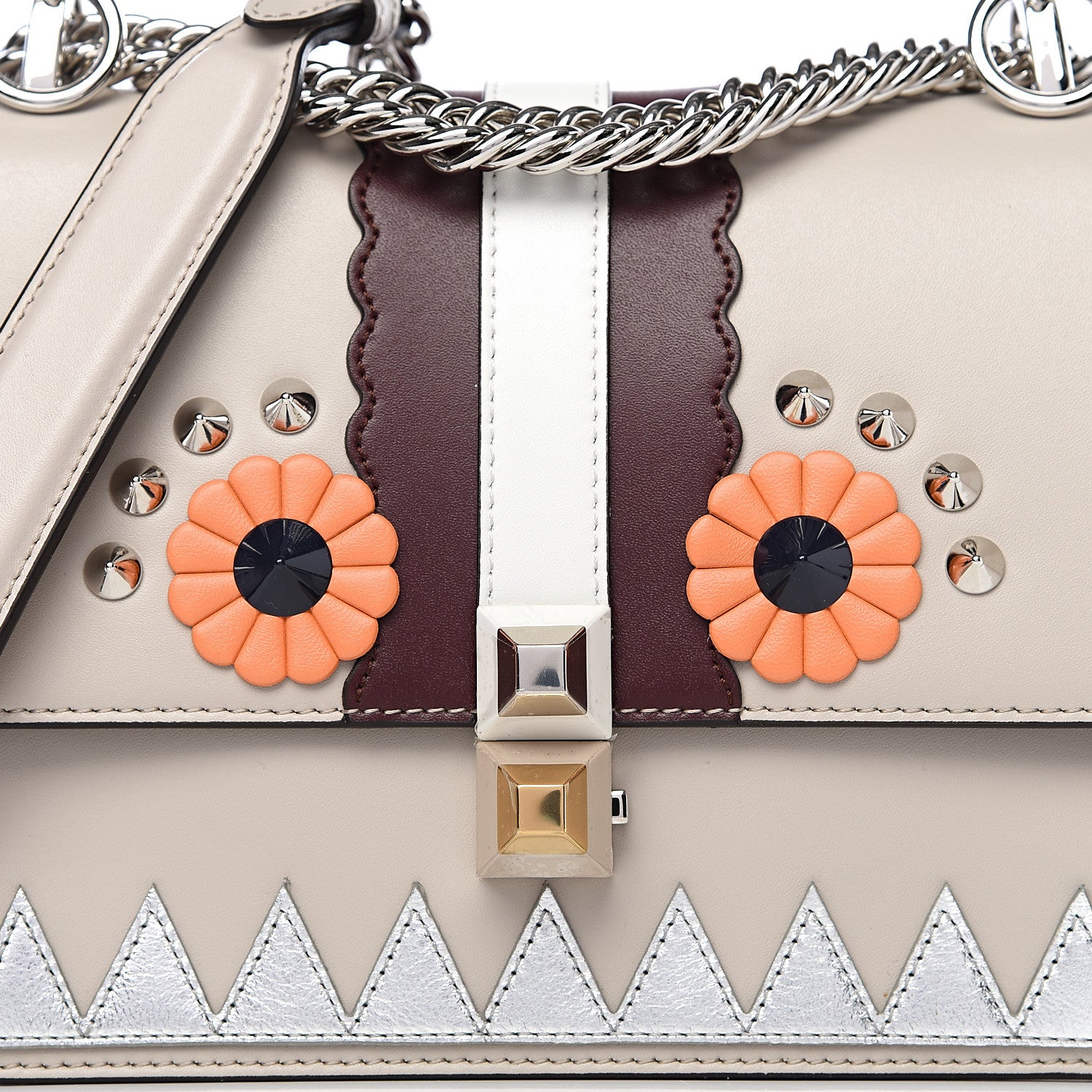 Fendi Vitello Liberty Lucido Catalan Mirror Hypnoteyes Studded Small Kan I Shoulder Bag Grigio Polvere Bordeaux Multicolor 9 of 9