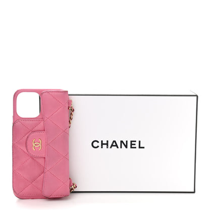 Chanel Lambskin Quilted Pearl Crush iPhone XII Pro Holder With Chain Pink 16 of 16