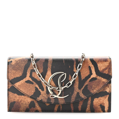 Christian Louboutin Calfskin Kitty Print Loubi54 Chain Clutch Brown Gold 1 of 10