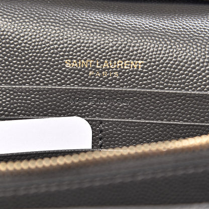 Saint Laurent Grain De Poudre Matelasse Chevron Monogram Chain Wallet Earth 6 of 9