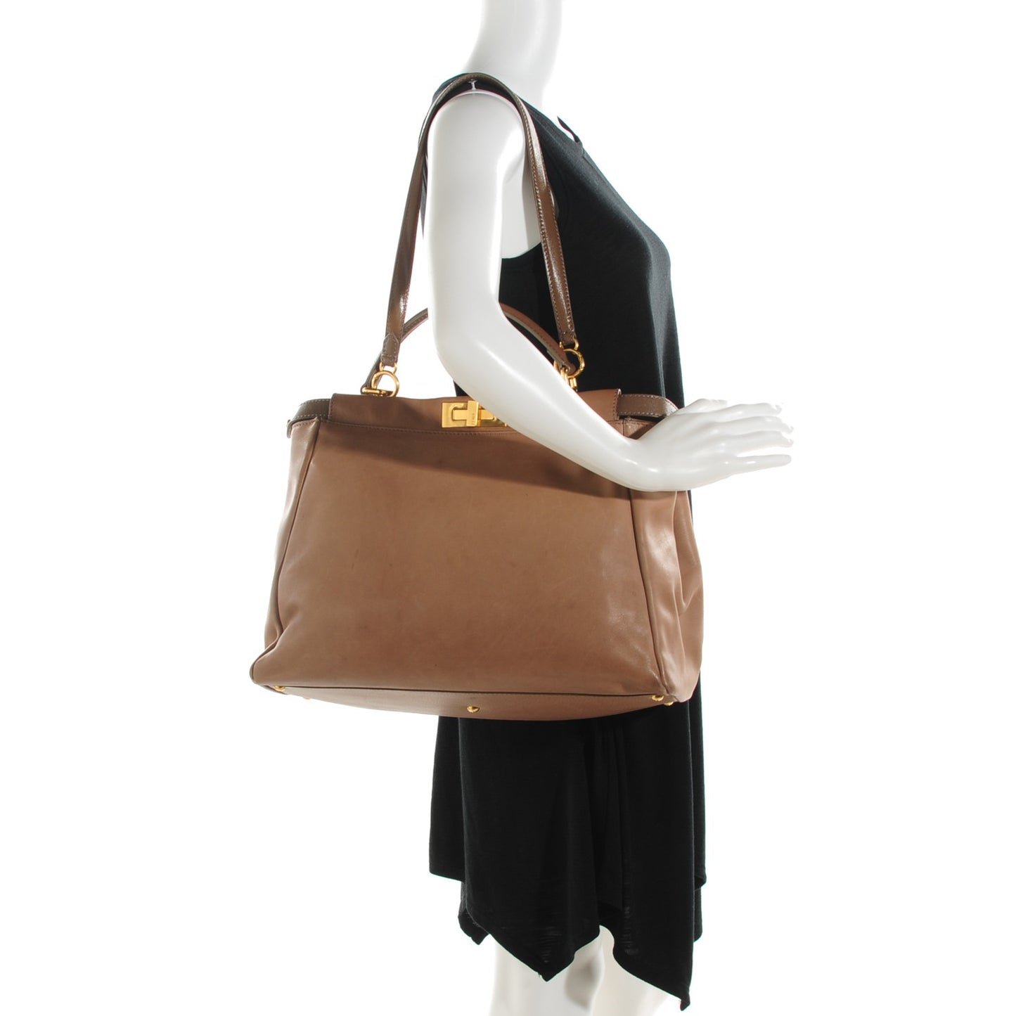 Saddle Calfskin Large Peekaboo Iconic Satchel Argilla Grigio