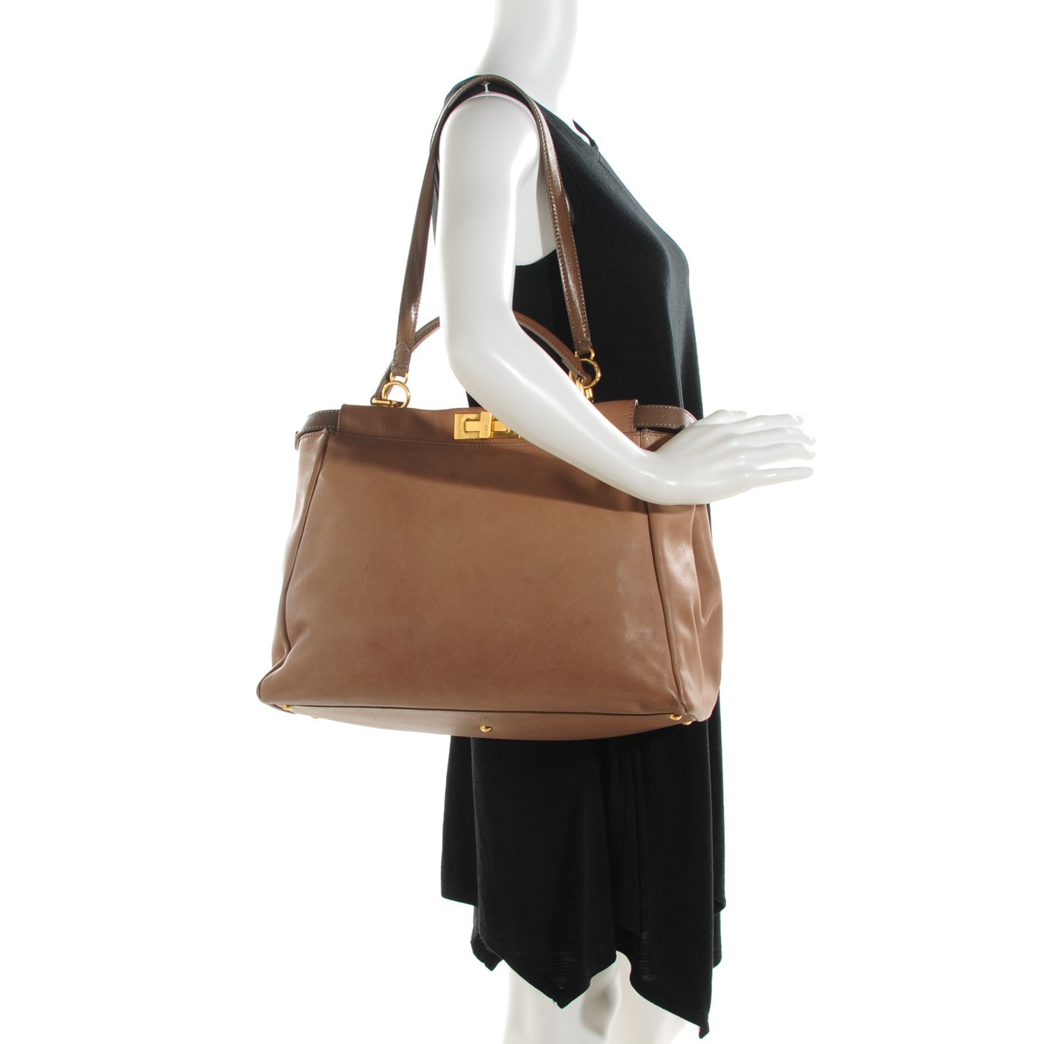 Fendi Saddle Calfskin Large Peekaboo Iconic Satchel Argilla Grigio 2 of 14