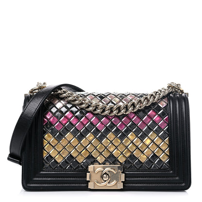 Chanel Lambskin Tile Embroidered Medium Brasserie Mosaic Boy Flap Black Multicolor 1 of 17