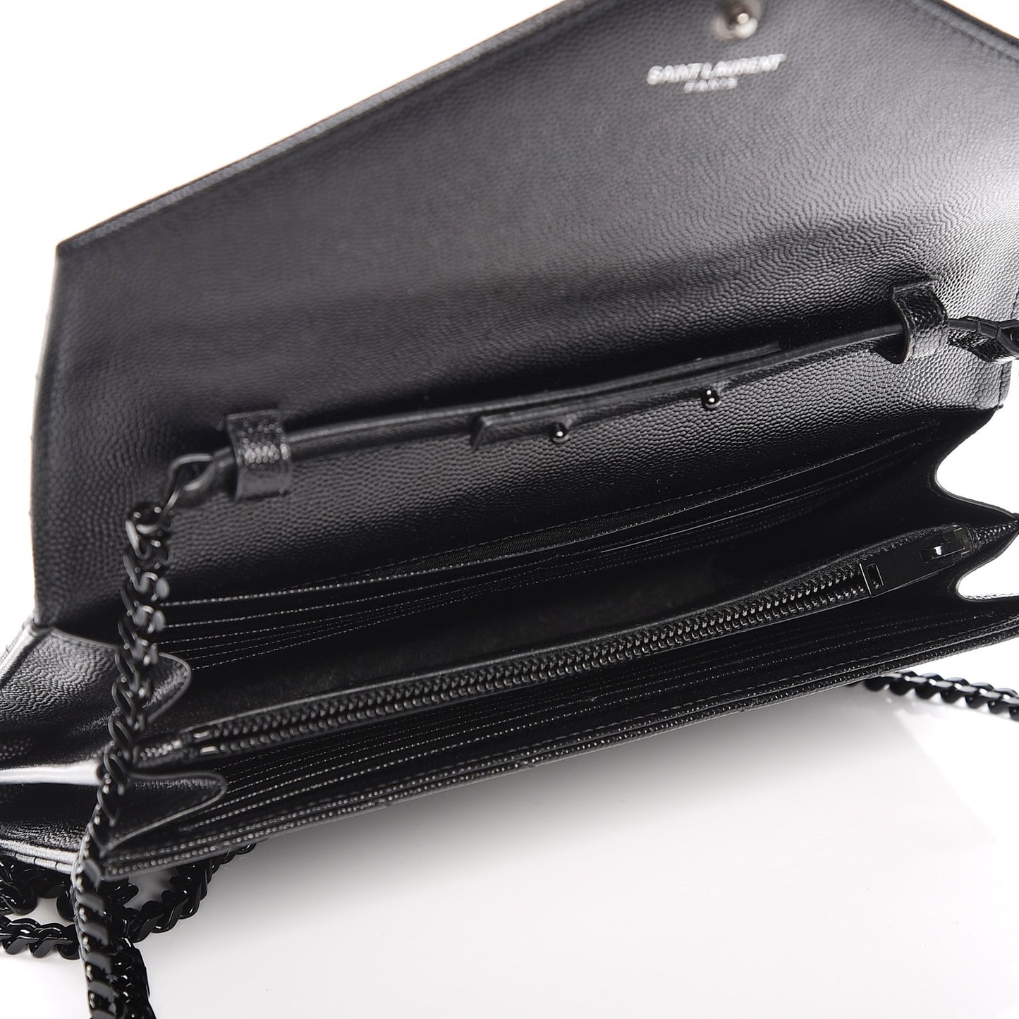 Grain De Poudre Matelasse Chevron Monogram Chain Wallet Black
