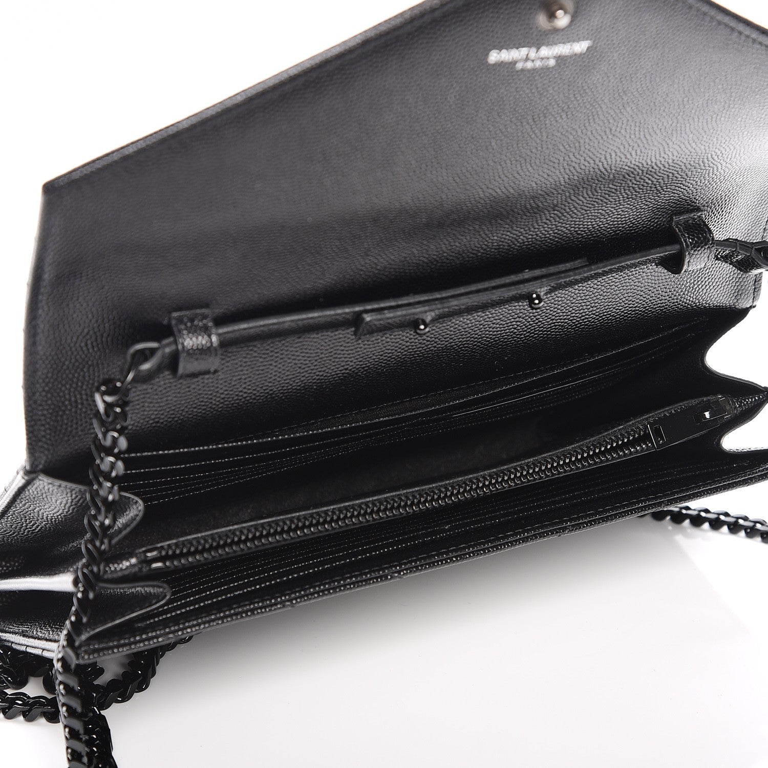 Saint Laurent Grain De Poudre Matelasse Chevron Monogram Chain Wallet Black 6 of 7