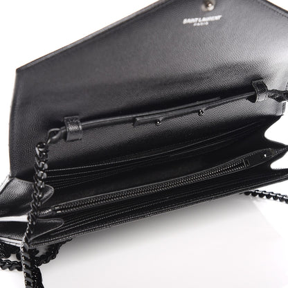 Saint Laurent Grain De Poudre Matelasse Chevron Monogram Chain Wallet Black 6 of 7