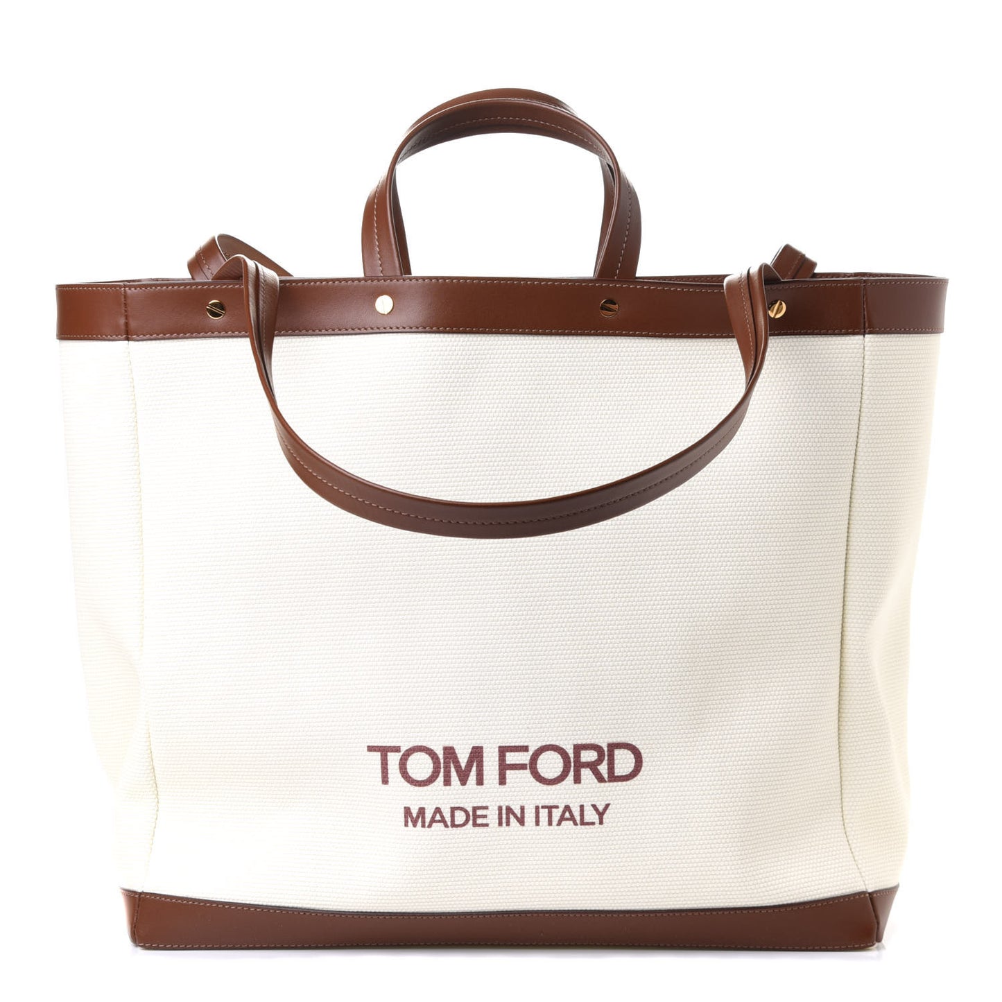 Canvas Calfskin Logo Tote White