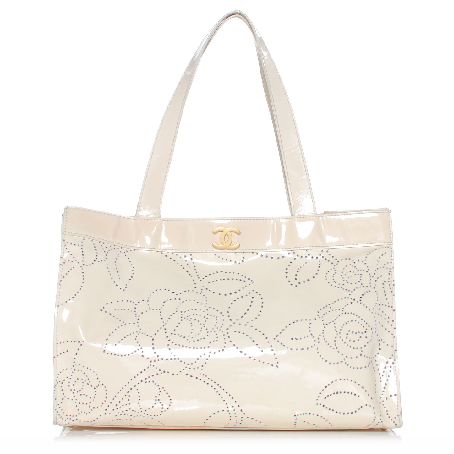 Patent Perforated Camellia Tote Ivory