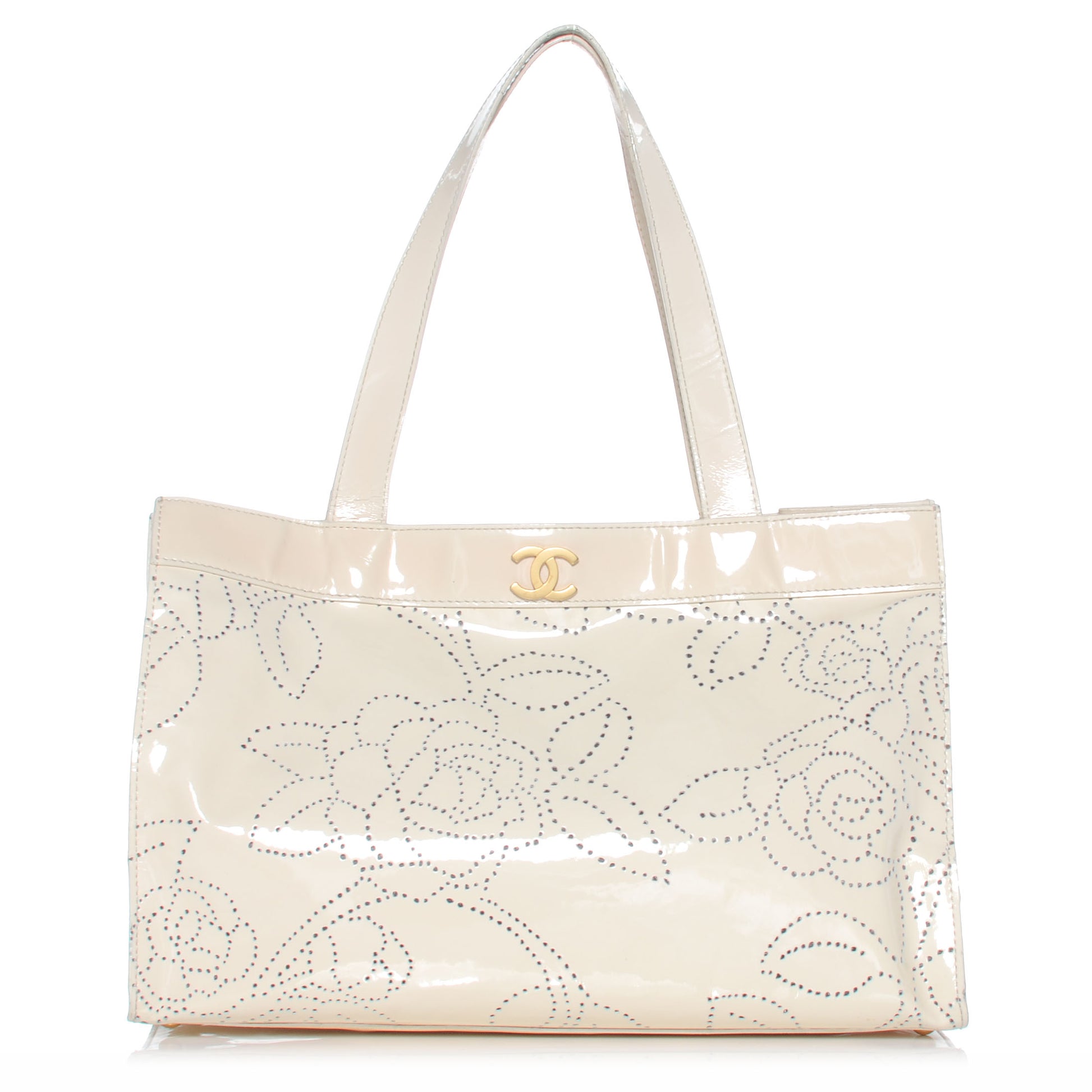 Chanel Patent Perforated Camellia Tote Ivory 1 of 7