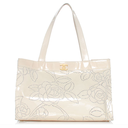 Chanel Patent Perforated Camellia Tote Ivory 1 of 7