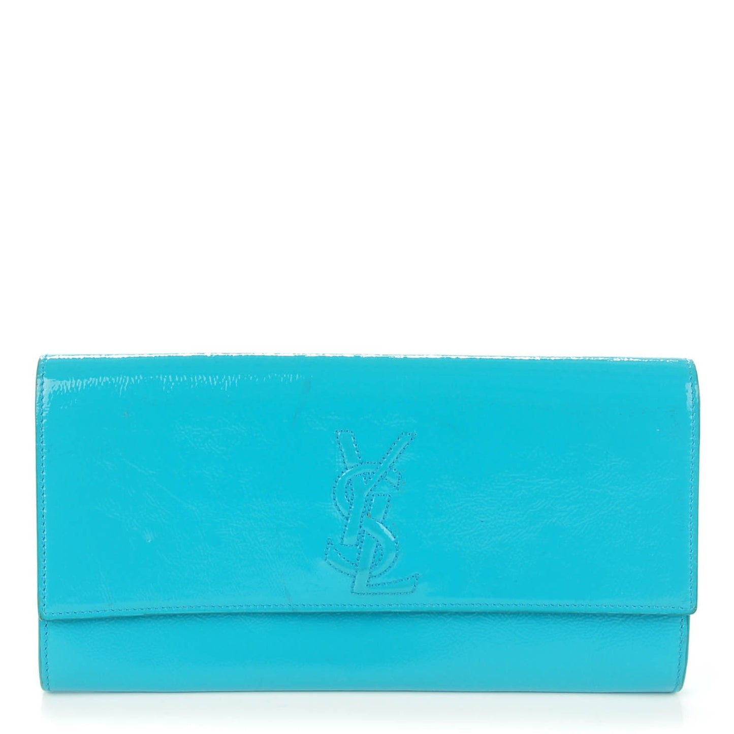 Textured Patent Calfskin Small Belle De Jour Clutch Turquoise
